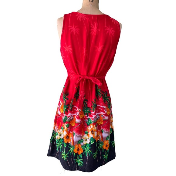 Cleopatra Multi-ColorTropical Parrot Floral Sleeveless Tie Back Dress Size M - Picture 2 of 7
